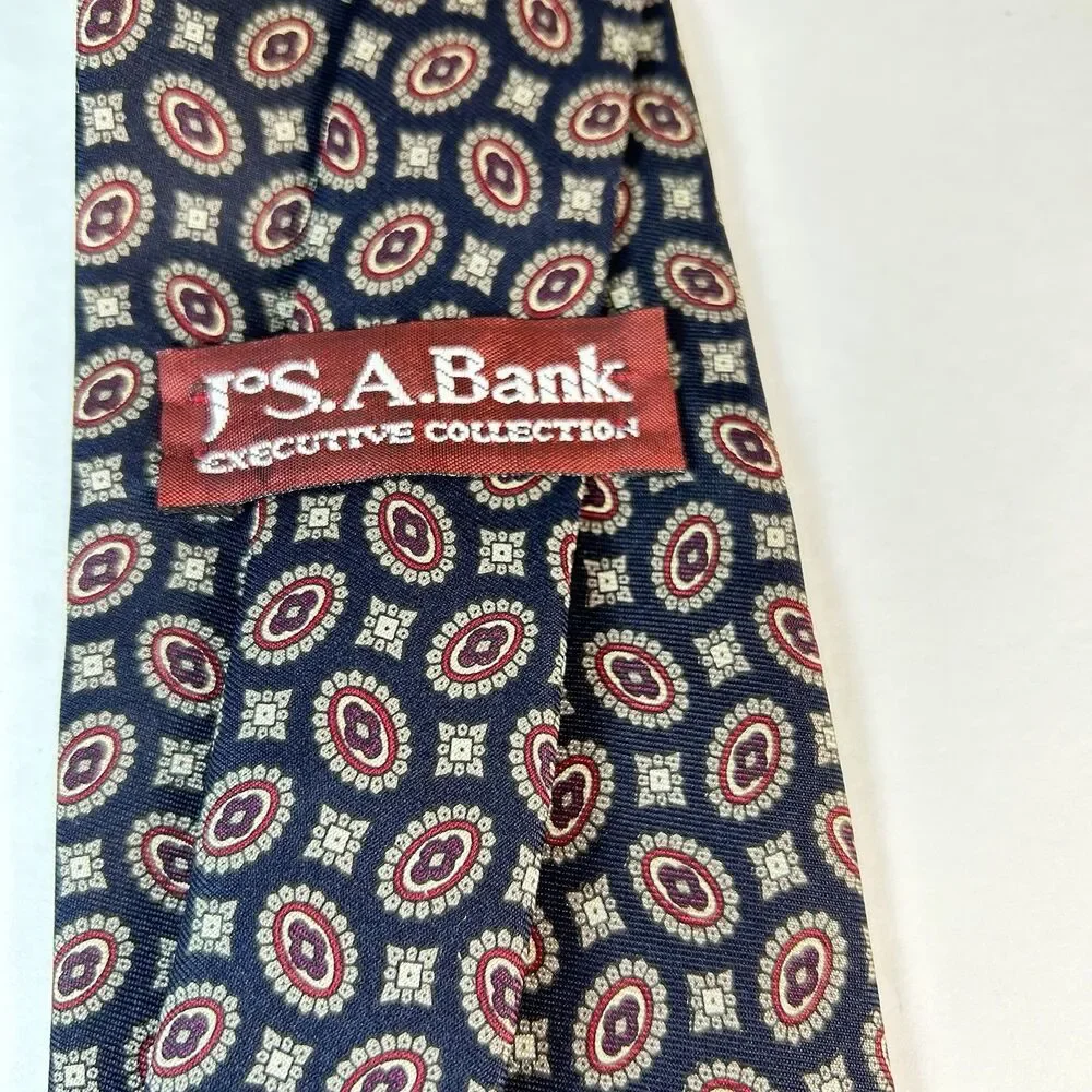 Jos. A. Bank Executive Collection Men’s Navy Gray Wine Geo Print 100% Silk Tie
